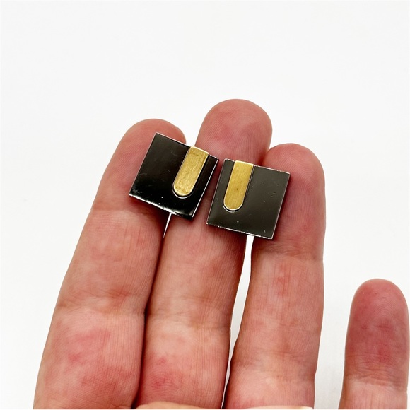 Vintage Anson Gunmetal w/ Gold Stripe Square Cufflinks - Picture 1 of 7